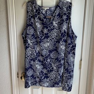 NWOT QUINTESSENTIAL NAVY BLUE AND WHITE FLORAL SLEEVELESS BLOUSE SZ 3X
